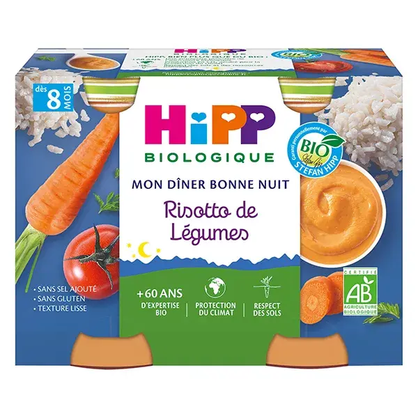 Hipp Organic My Goodnight Dinner Vegetable Risotto Bowl +8m 2 x 190g