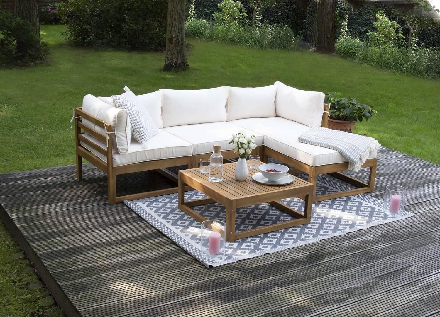 bellavista Modul-Lounge Karmoy - Gartenlounge aus Holz - Gartenmöbelset - Multifunktions-Lounge - Akazienholz - über 10 Stellmöglichkeiten - waschbare Bezüge - inkl. Sitz- und Rückenkissen