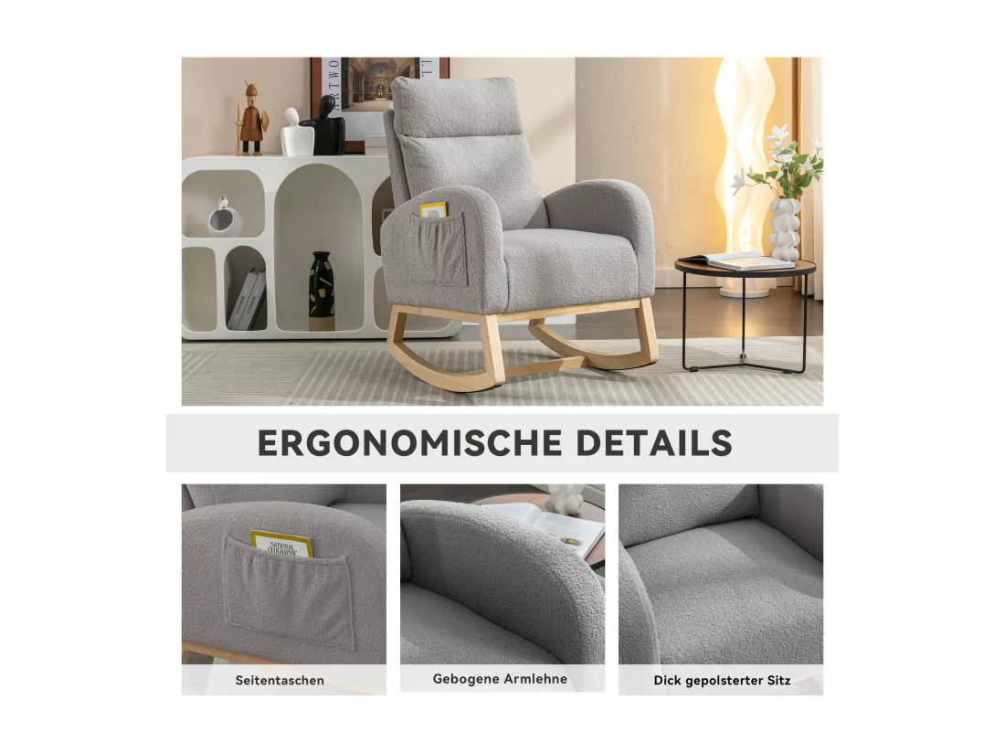 Fauteuil Teddy En Tissu Rembourré De Style Mid Century Modern Pour Salon Et Chambre à Coucher, Gris
