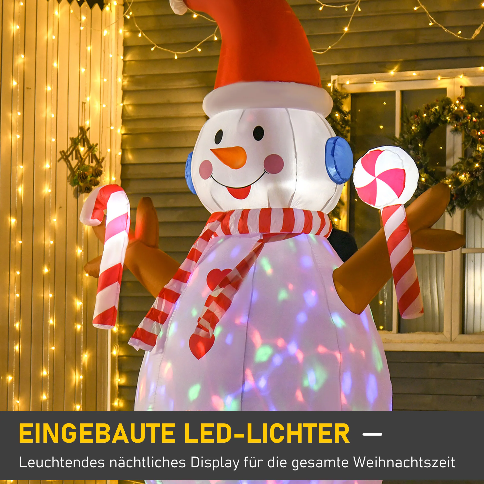 HOMCOM Weihnachtsdeko Weihnachtliche Dekoration, LED-Lichter, Automatisches Aufblasen Weiß, Rot 180 x 100 x 240 cm (BxTxH)