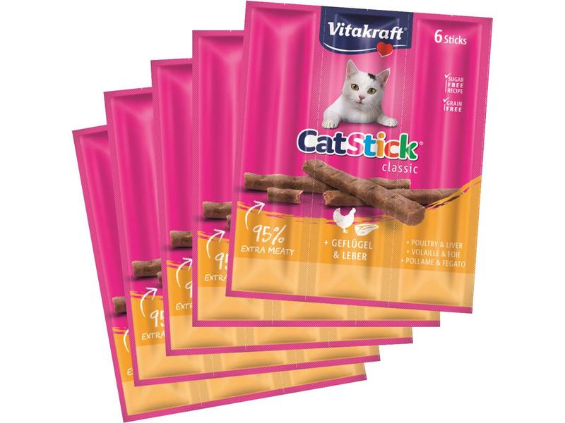 Vitakraft Katzen-Snack Cat-Stick mini Geflügel & Leber, 5 x Futtermittel für Katzen