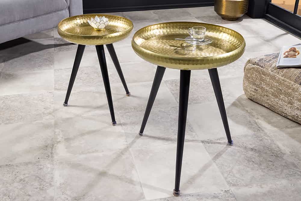Handgefertigter Beistelltisch ORIENT 55cm messing gold rund Metall Hammerschlag Design