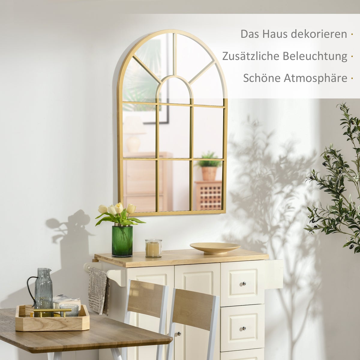 HOMCOM Wandspiegel Raamspiegel 70 x 50 cm Halspiegel met metalen frame Hangende spiegel Decoratieve spiegel Spiegel op ware grootte voor woonkamer Slaapkamer Goud