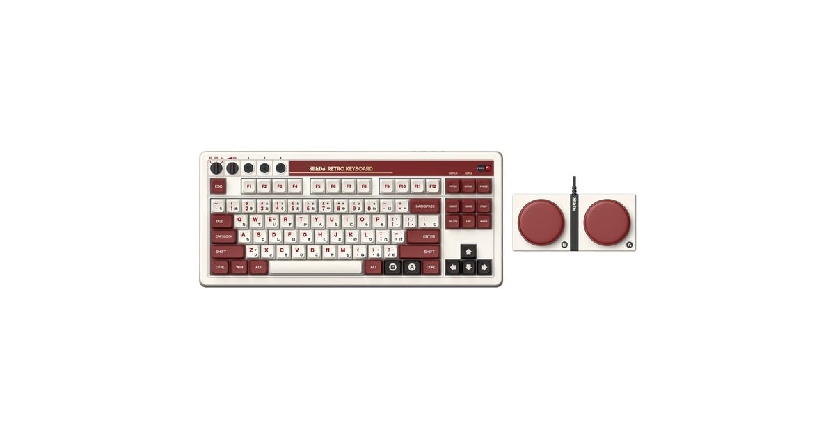 8BitDoFamicom Bundel, gaming toetsenbord  (Beige/rood, US lay-out, Kailh Box White, USB / 2,4 GHz / Bluetooth)