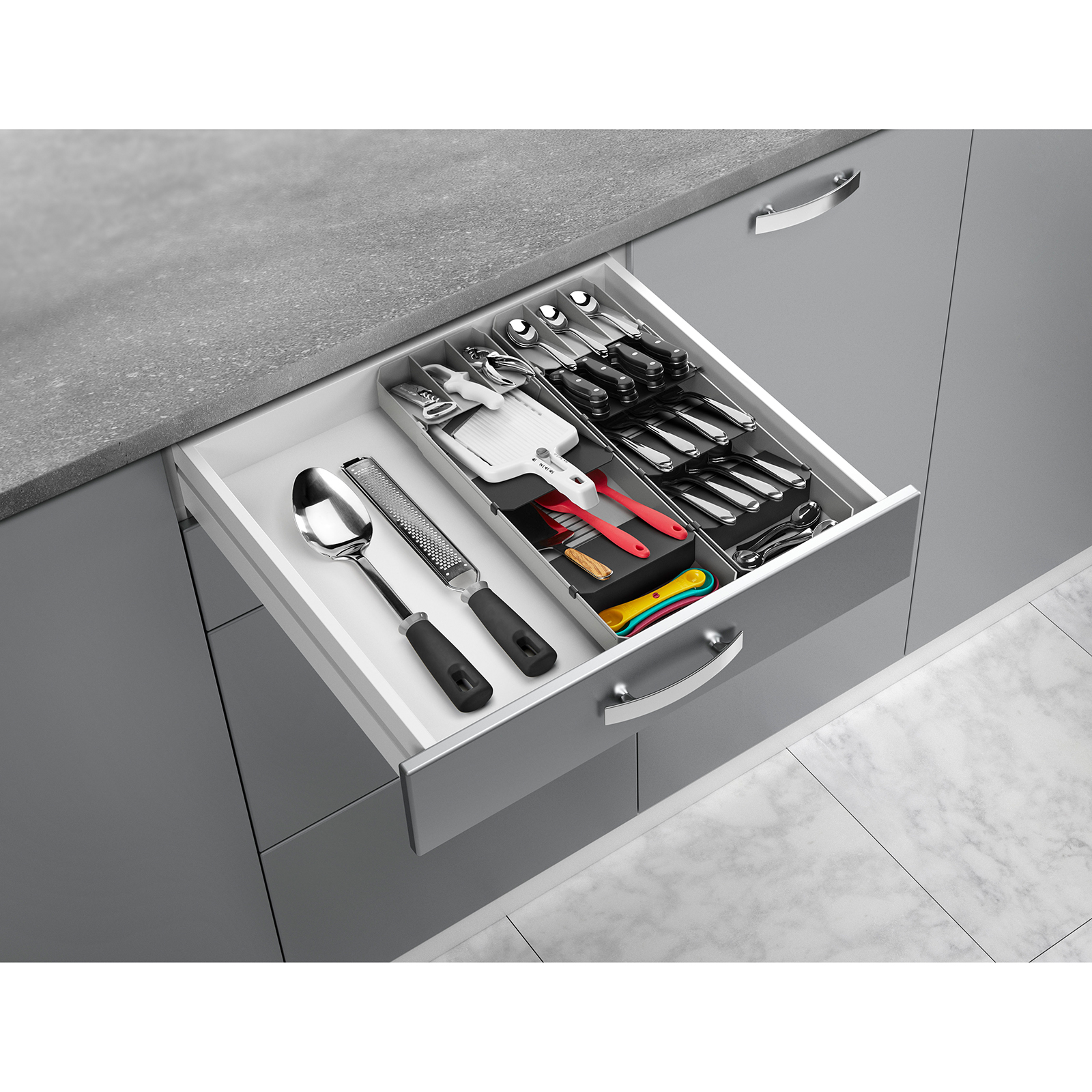 Besteck-Organizer - grau - ausziehbar