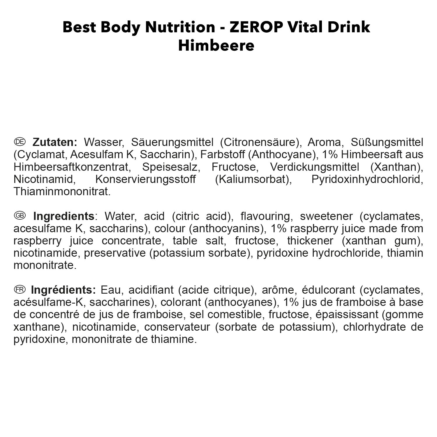Best Body Nutrition Low Carb Nutrition Vital Drink Himbeere