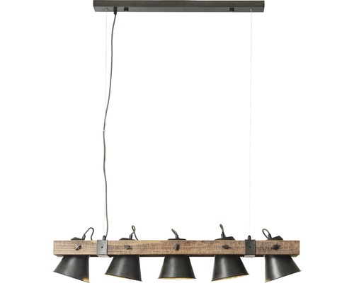 Hanglamp, 5-lichts, HxB 115x95 cm, hout/metaal, bruin/zwart/staal