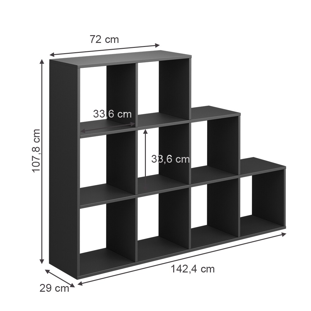 Vicco Treppenregal Raumteiler Bücherregal 9 Fächer Anthrazit Stufenregal Regal