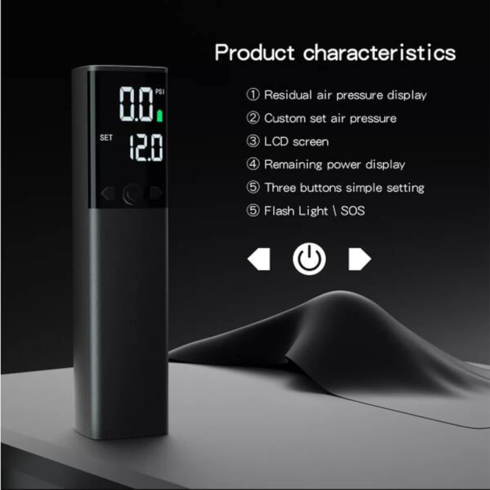 Boyuan Compresseur d'air Portable, Mini gonfleur de Pneu 120 psi/2000 mAh Batterie Chargeur d'urgence lumière LED écran LCD numérique, Pompe à Main pour vélo, Voiture, vélo, Moto, Anneau de Natation : Auto et Moto