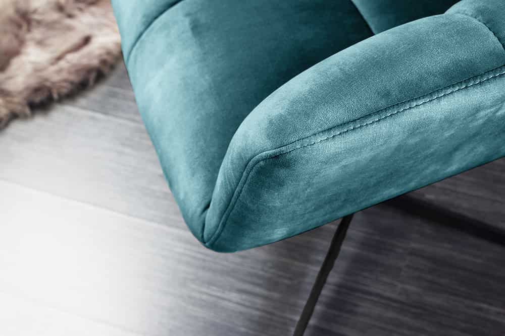 Drehbarer Design Sessel PAPILLON petrol Samt 360° schwarz Metall höhenverstellbar