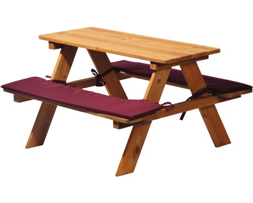 Kinderpicknicktafel van hout, 89x79x50 cm, bruin, inclusief zitkussens