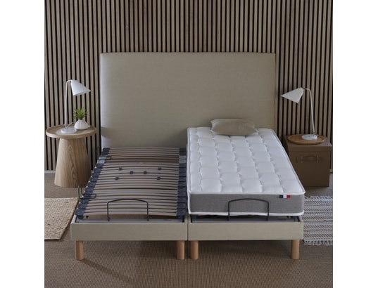 IDLITERIE - Matelas + Sommier 2 x 80 x 200 Ensemble électrique mémoire de forme beige 2x80x200