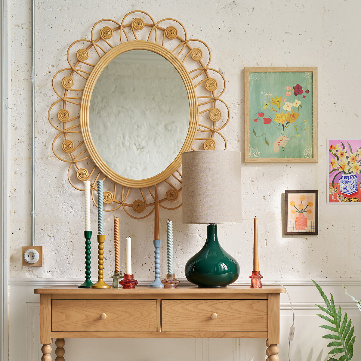 LA REDOUTE INTERIEURS<br>Candeeiro de mesa em vidro e linho, Juna
