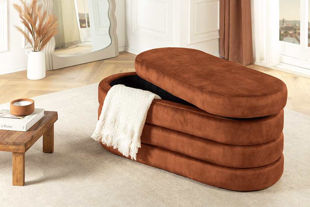 Extravagante Polsterbank VOGUE 115cm rost braun Samt Sitzbank mit Stauraum