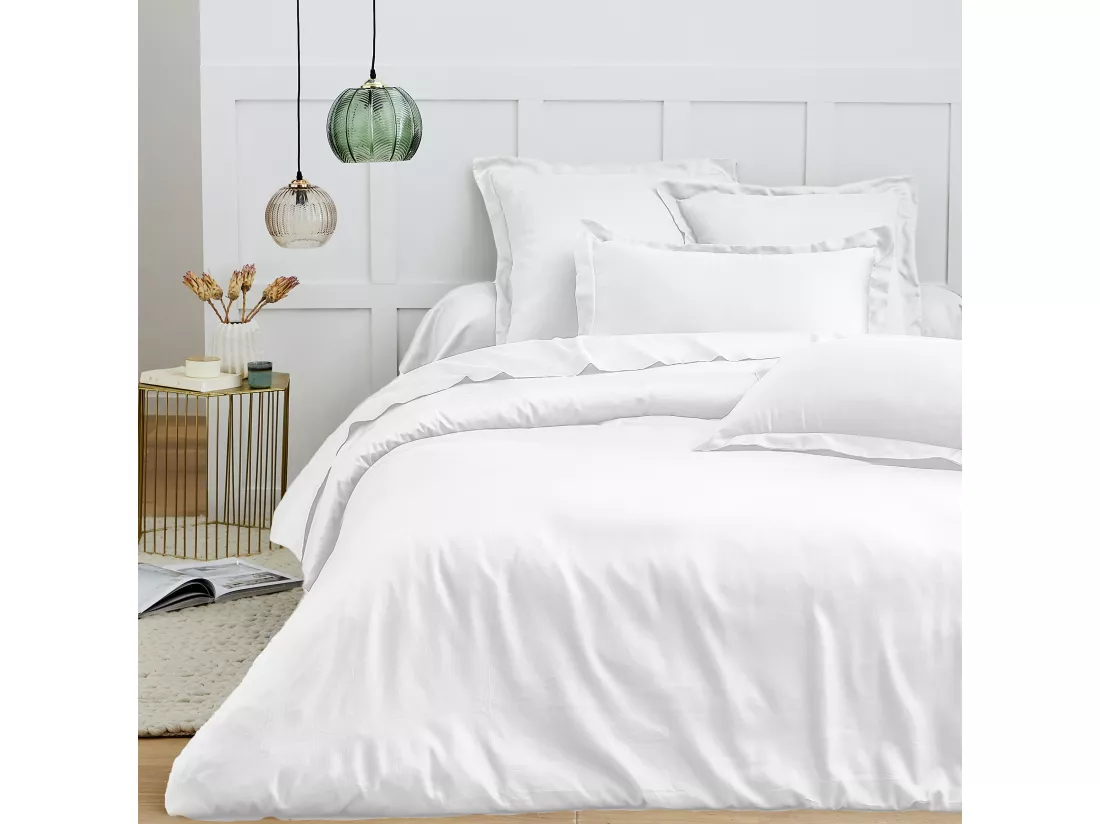 Housse de couette + taies oreiller 2 personnes 200x200 cm satin de coton