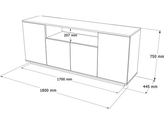 CONCEPT1 - Bahut Fr15aw pin atlantique blanc 180 x 44,5 x 75cm