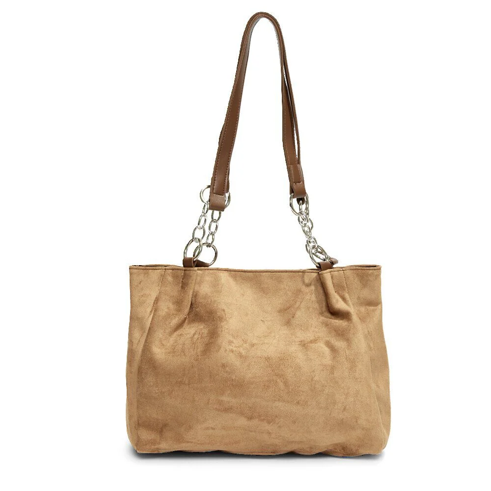 Sac à main pour femme suedine marron anse simili 30x9,5xH23,5cm