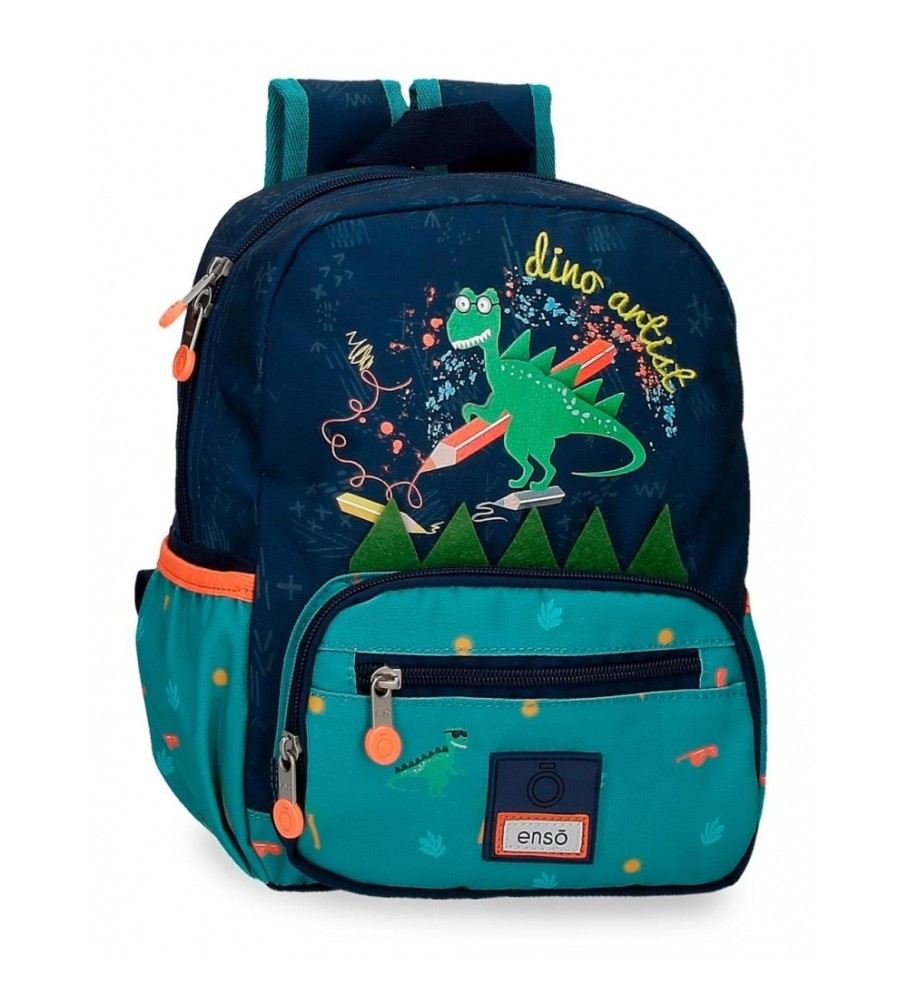 Mochila pré-escolar Enso Dino Artist, 28 cm, adaptável a carrinho, multicolorida