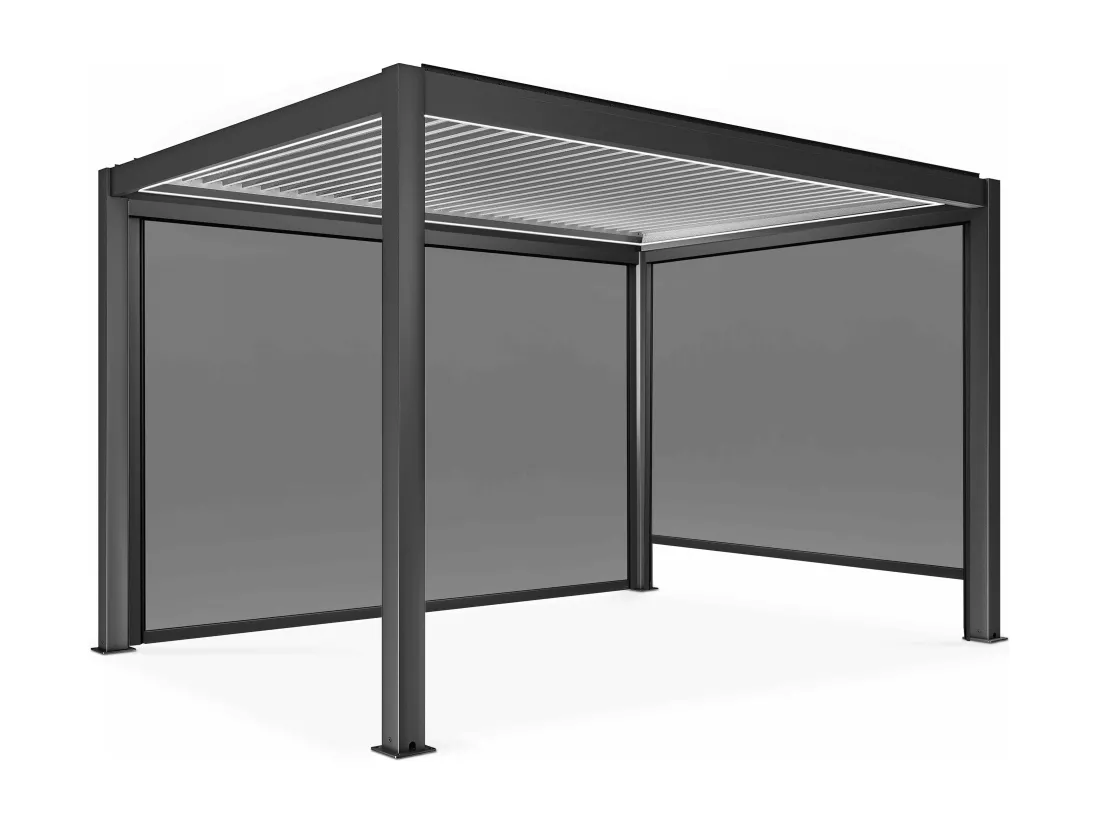 Pergola bioclimatique autoportée motorisée éclairée 3x4m et 2 stores