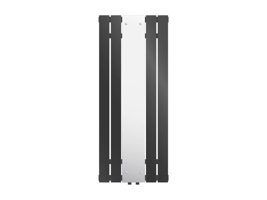 Radiateur plat vertical anthracite avec miroir en verre raccord central 45x120cm