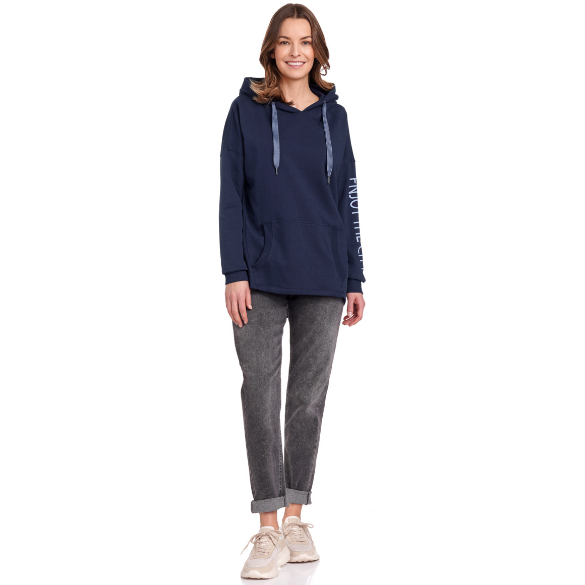 Gina Damen Hoodie mit Message-Print dunkelblau