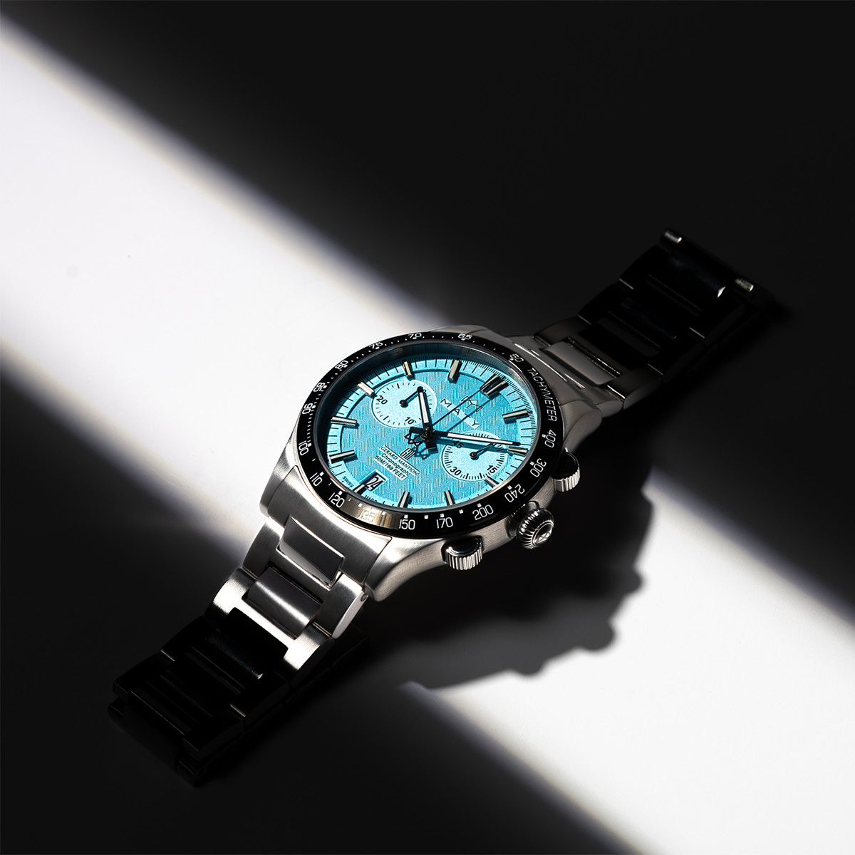 Montre MATY GM chronographe cadran bleu bracelet acier