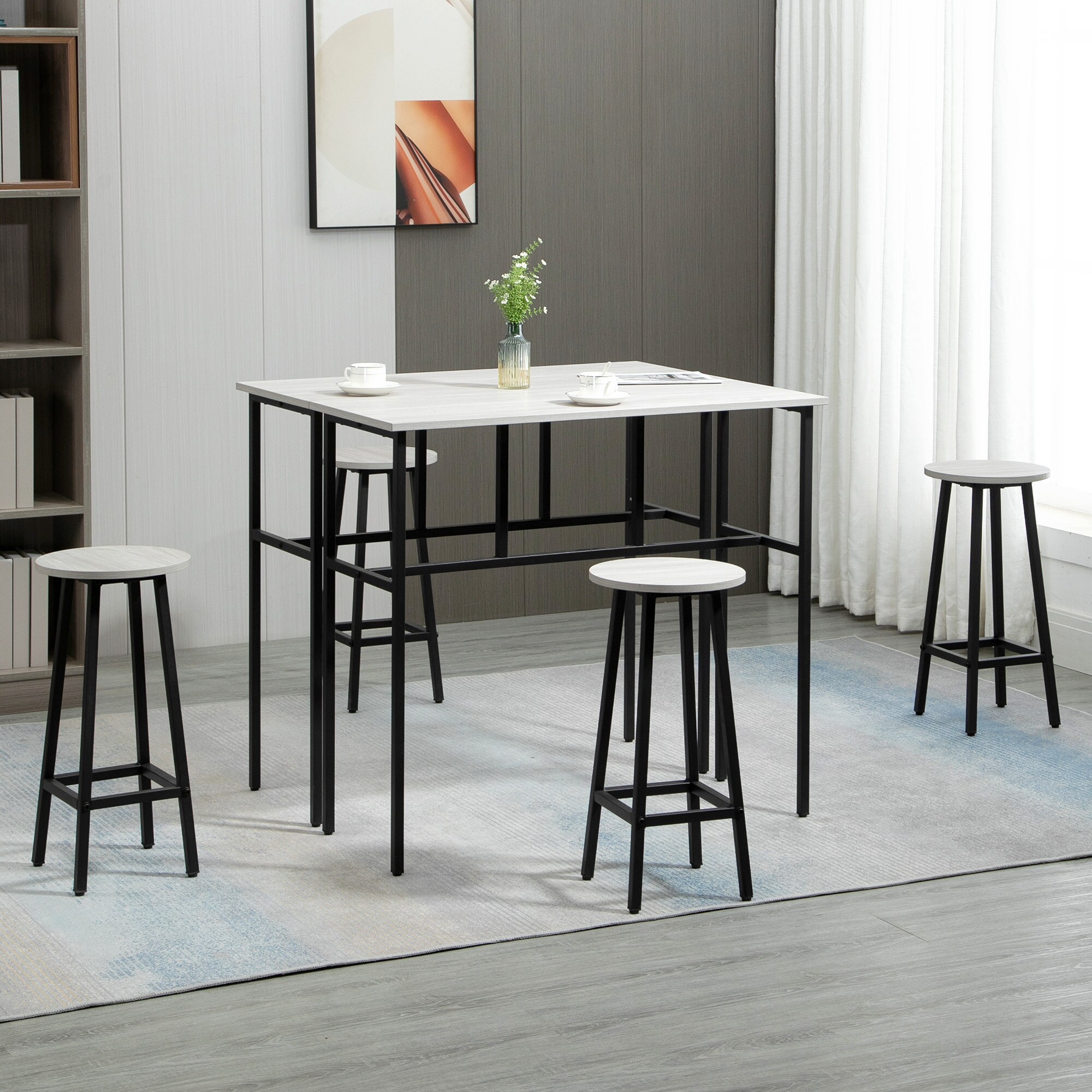HOMCOM Bartisch-Set mit 4 Hockern schwarz, grau 100L x 40B x 90H cm