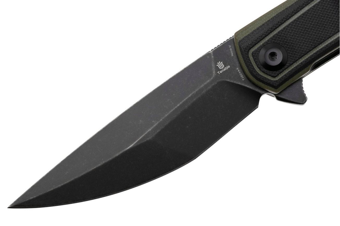 Tenable Knives Kratos T1024A4 Blackwashed Nitro-V, Black Green G10, zakmes, Ostap Hel design