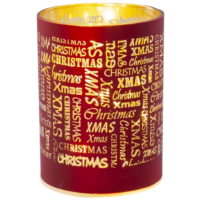 LED-Zylinder - Merry Christmas - rot/gold - aus Glas - ca. 7,5 x 10 cm