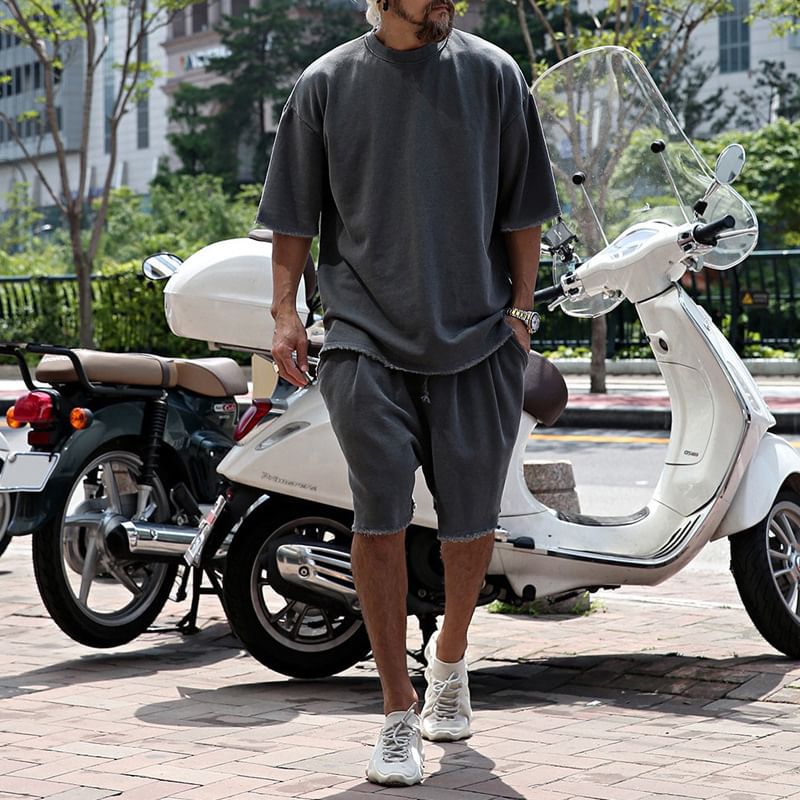 Dubbel Wit - Set: Effen T-shirt met elleboogmouwen + shorts