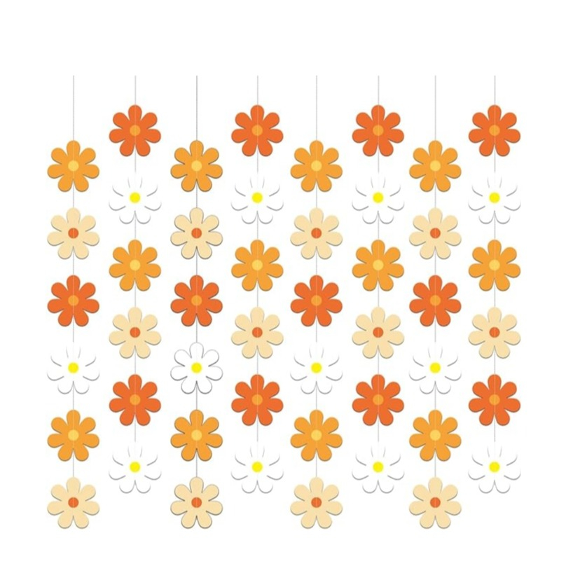 (8er Set) 160cm Papier Blumen Girlande Party Dekoration Accessoire Banner - Rot / Orange / Weiss