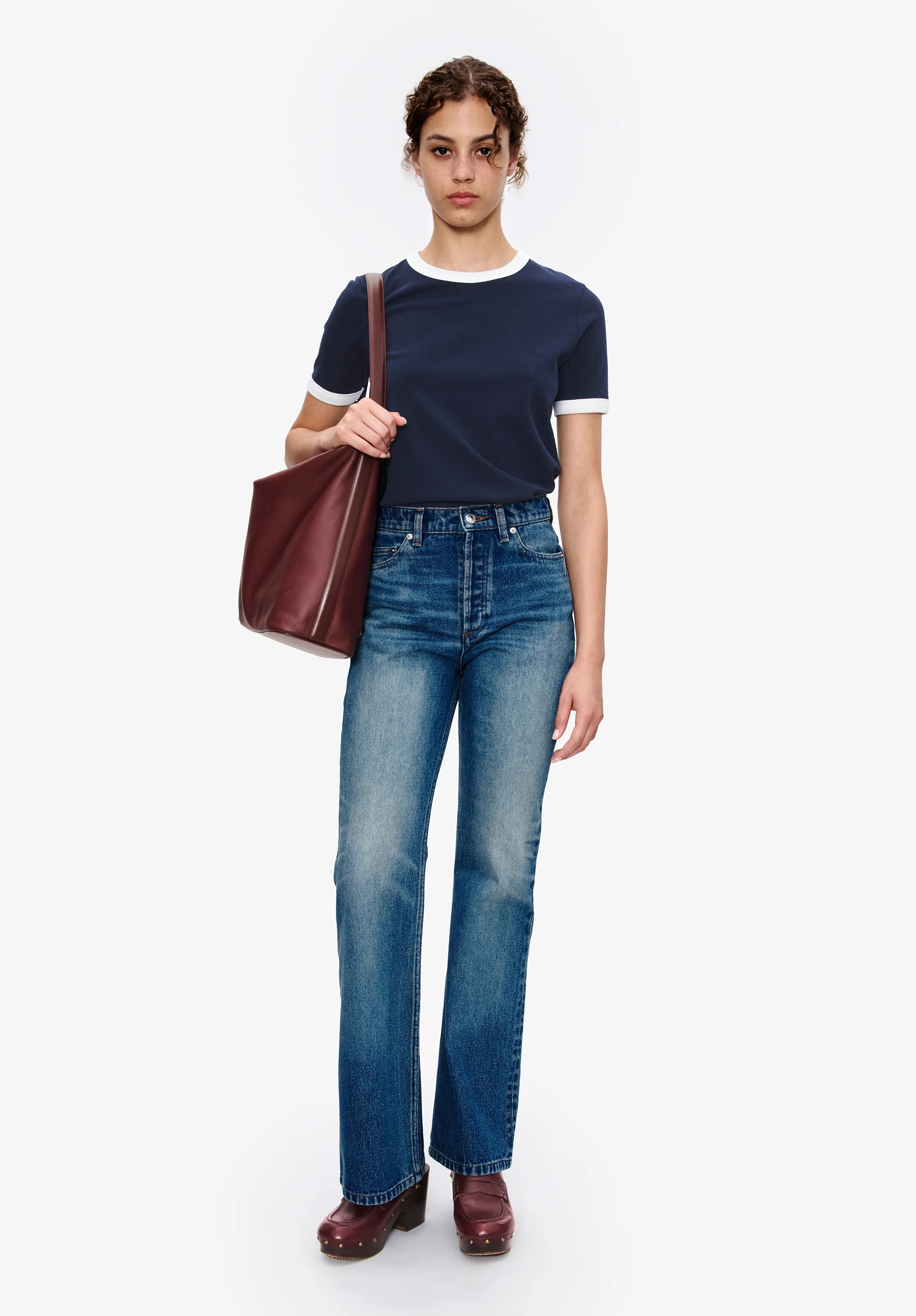 t-shirt crop manche courte contrasté - Dark navy