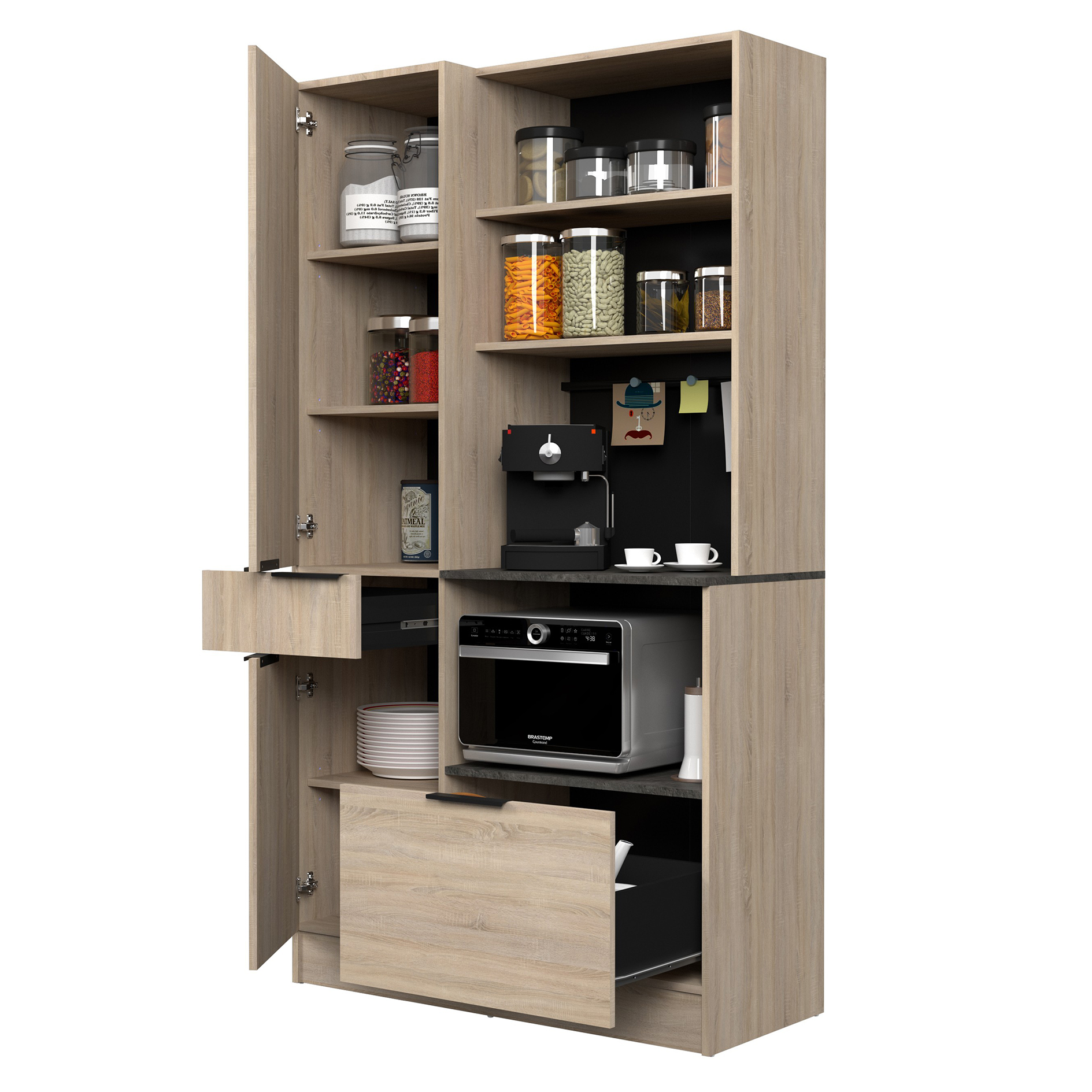 Küche und Buffet FUMAY 21 - Eiche - Beton-Optik - 200+100 cm