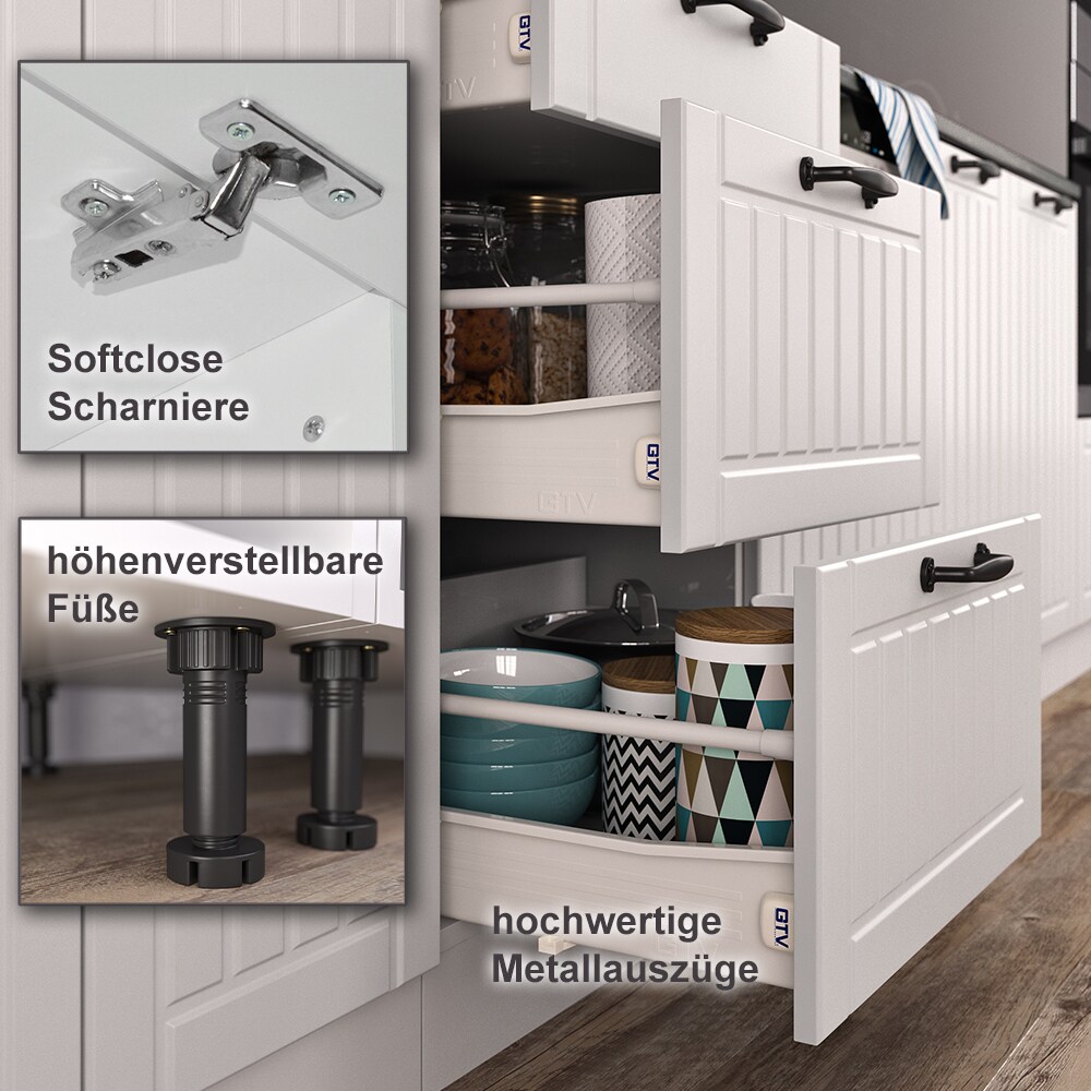 Vicco Küchenzeile Fame-Line Landhaus Eckküche Winkel Küche Einbau Weiß