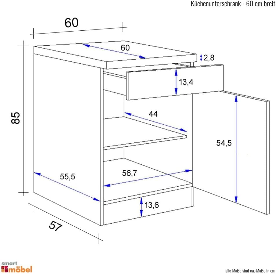 Küchenunterschrank mit Arbeitsplatte - 60 cm breit - Weiß – Witus