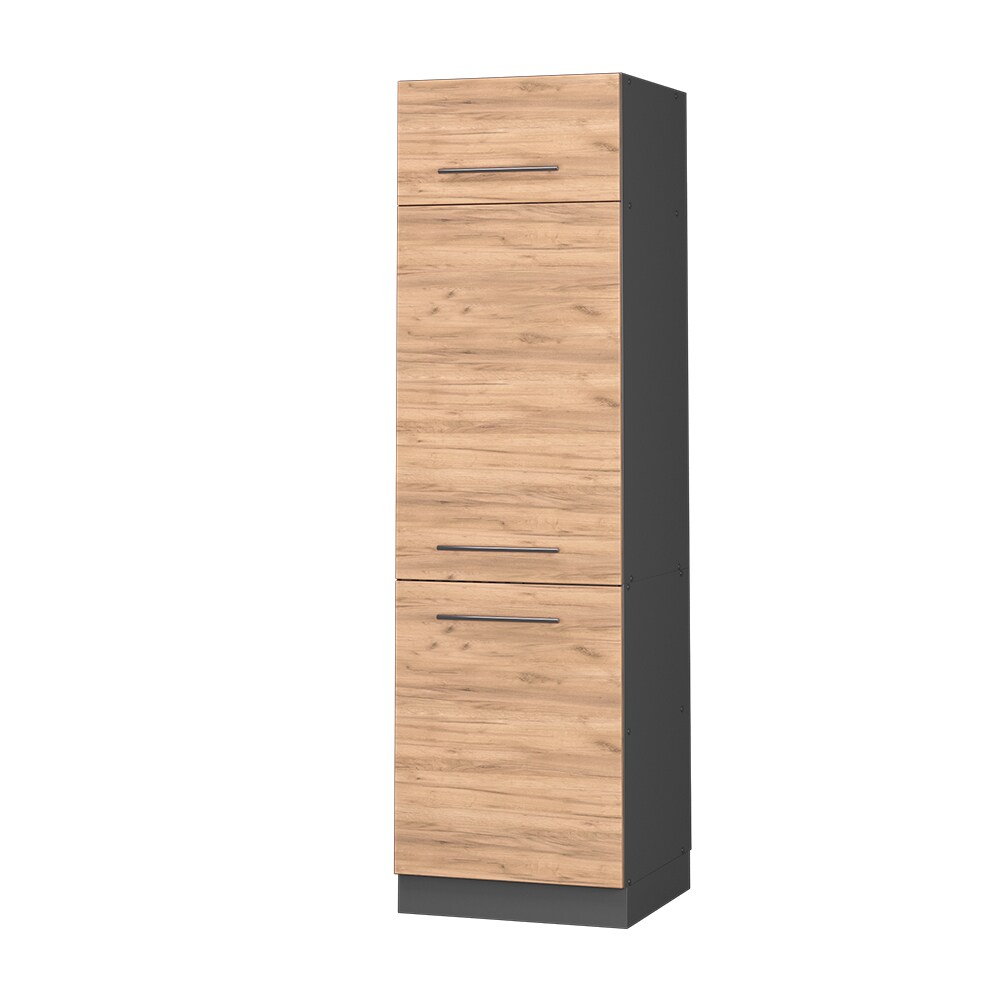 Vicco Kühlumbauschrank Küchenschrank Küchenmöbel Fame-Line Anthrazit Eiche modern 60 cm Küche Einbauküche Blende Drehtür Einlegeboden Kühlschrank Küchenzeile