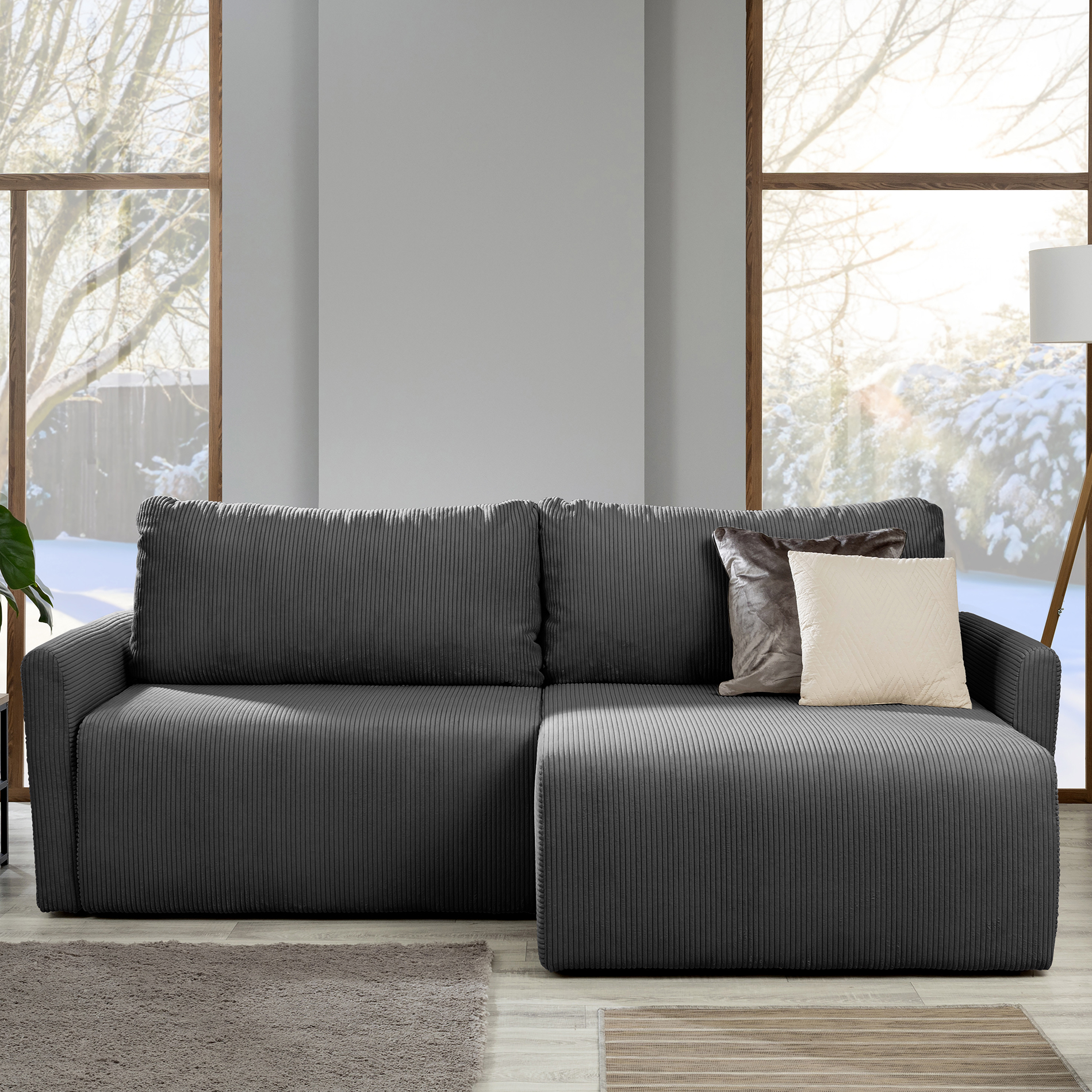 Ecksofa - anthrazit - Liegefunktion und Bettkasten