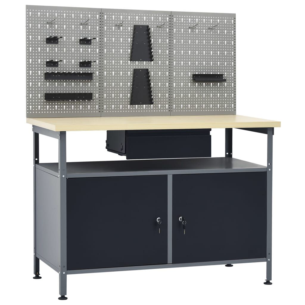 vidaXL Werktafel met drie wandpanelen