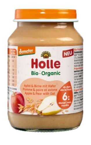 Holle Apfel & Birne mit Haferflocken demeter Obstglas