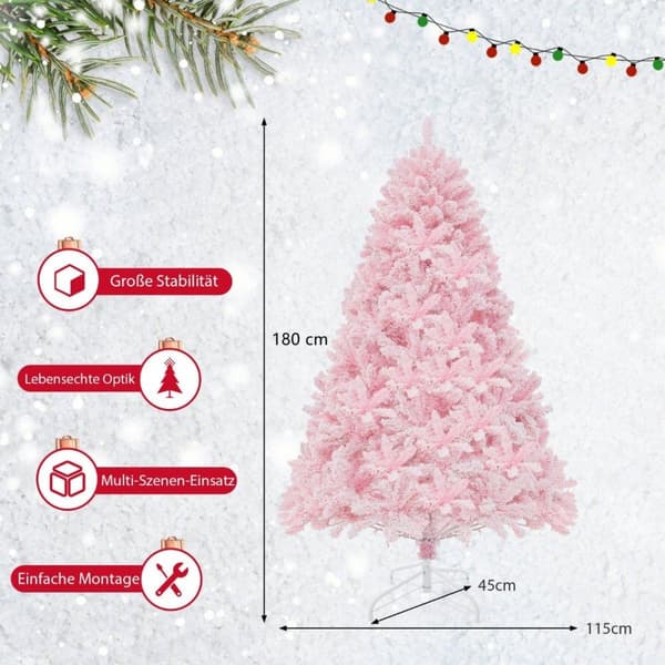 180 cm stort flokket kunstig juletre med 808 PVC-grenspisser 350 LED-lys og 8 lysmoduser