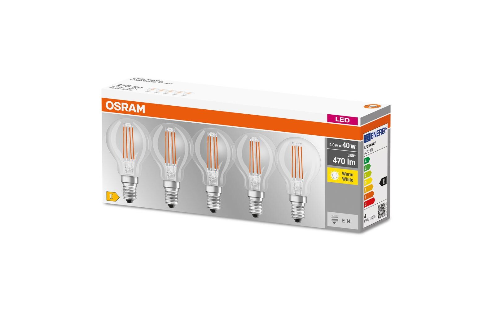 Lampe Base Filament 4W, E14 Warmweiss, 5er BoxFilamentleuchtmittel