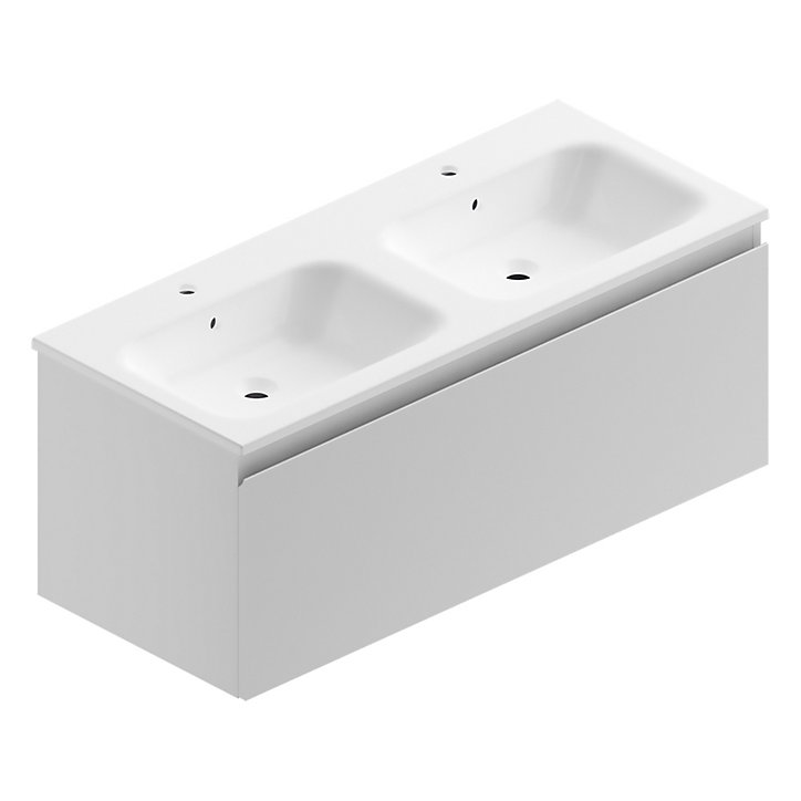 Meuble sous vasque à suspendre Pura blanc mat 120 cm + Plan double vasque en résine blanc mat