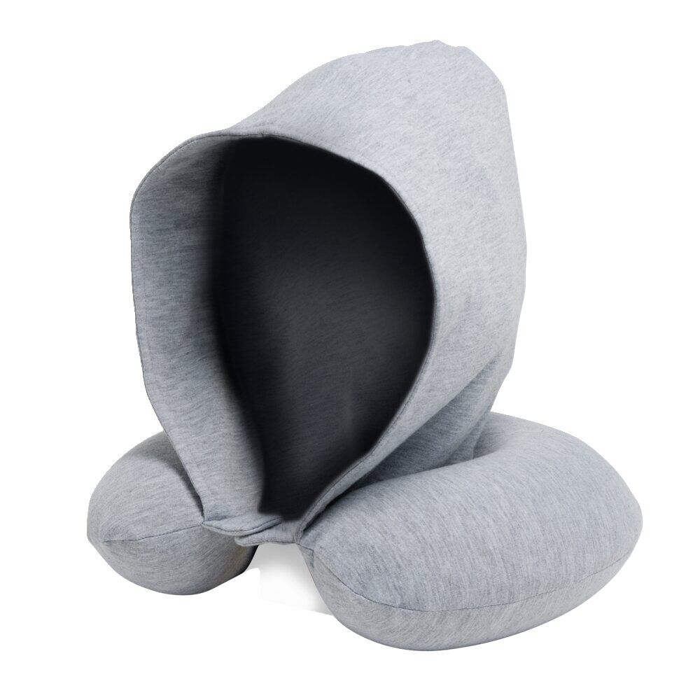 Oreiller de voyage à capuche intégrée polyester L30x26cm - 3 coloris
