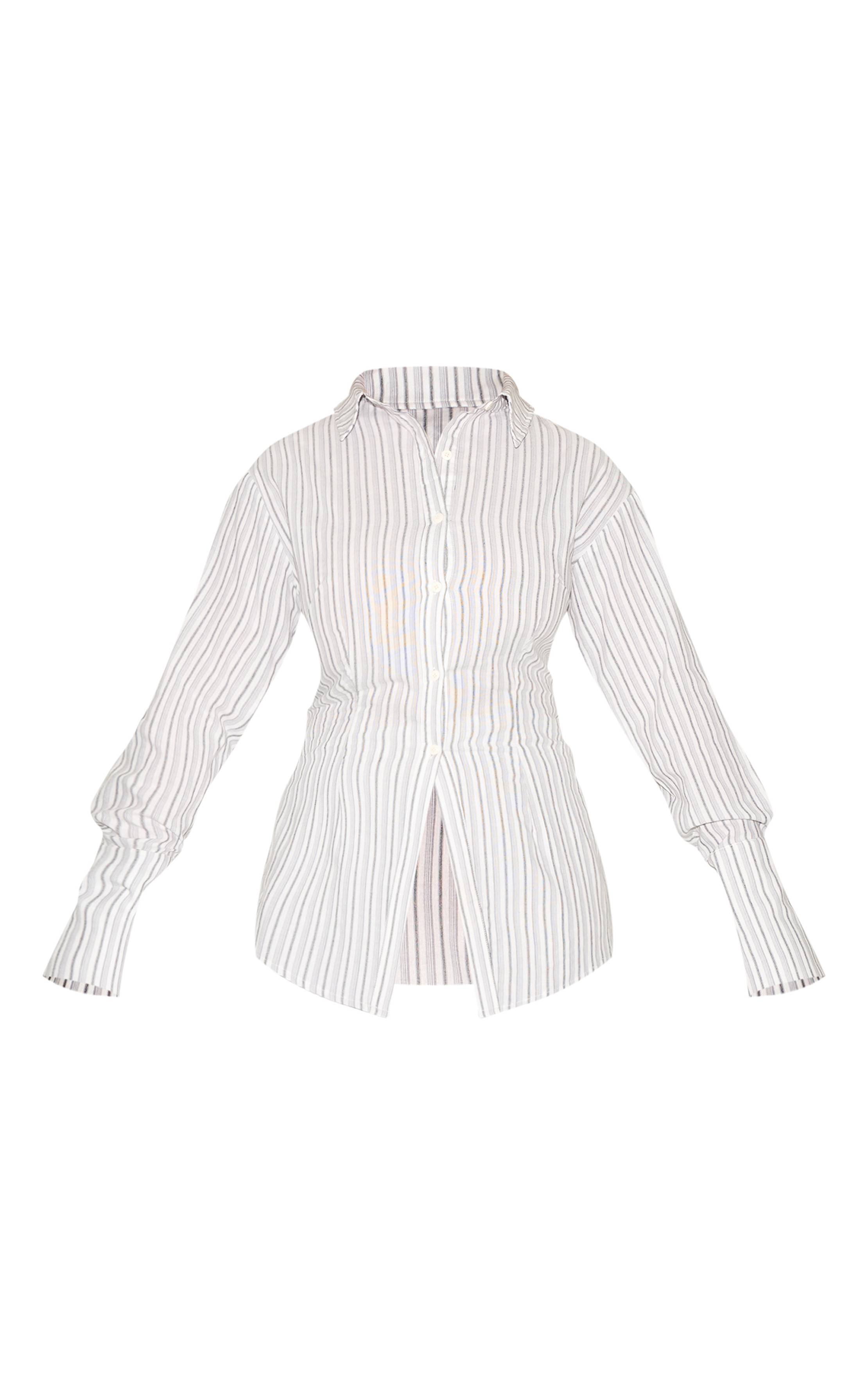Gris Pierre Chemise Shape À Rayures Avec Laçage Au Dos Cintré Et Boutonnage Devant