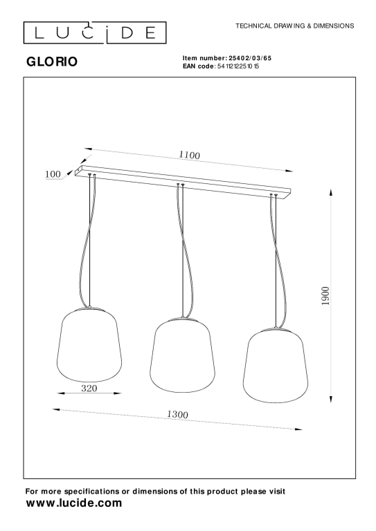 Lucide Glorio 3 cluster hanglamp lineair zwart