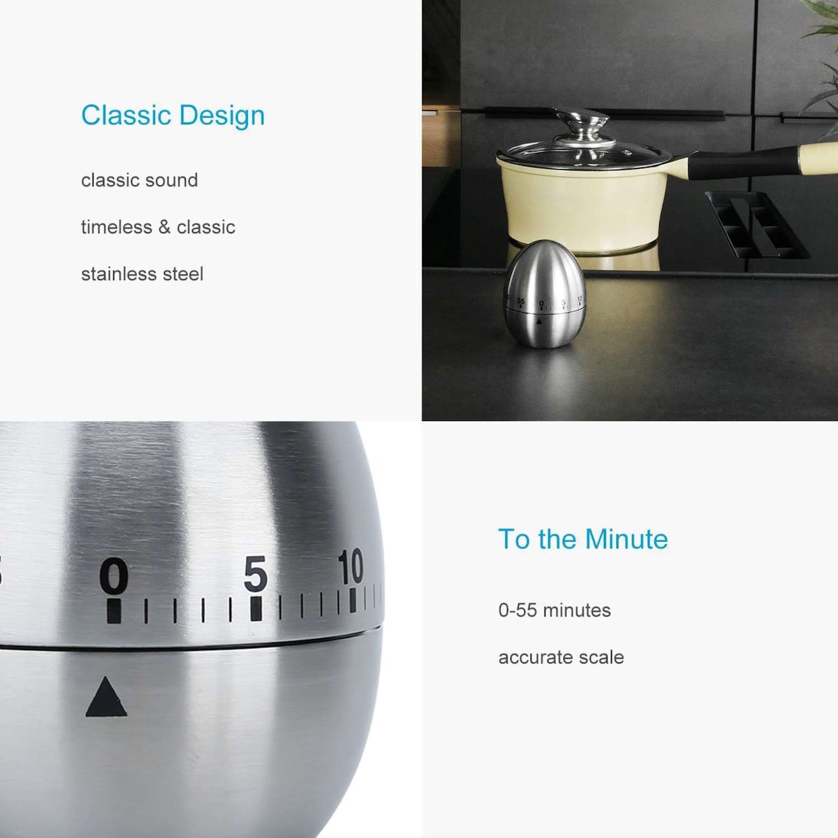 Egg Timer Rustfritt stål Kjøkken Timer (sølv)