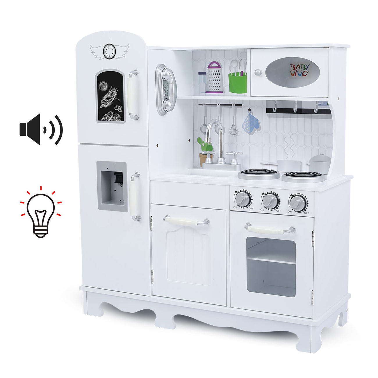 Baby Vivo Kinderküche Spielküche mit LED Licht und Sound Wasserspender - Luca in Weiß