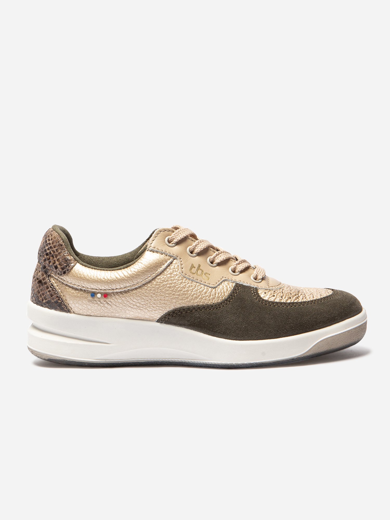 Baskets Femme Fabriquées en France Dessus Cuir Or et Kaki