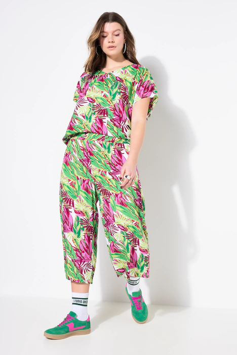 Culotte, Wide Legs, Jungle-Print, smaragdgrün