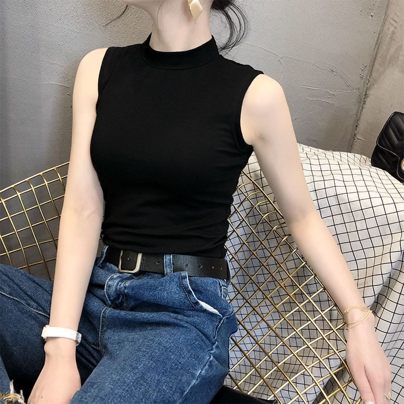 Hevnir - Tanktop met lage hals en effen kleur